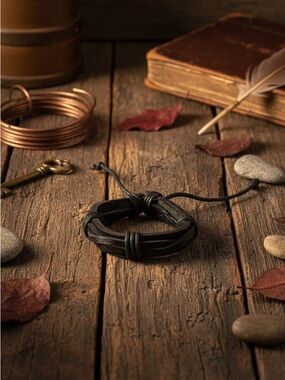 Hand Crafted Black Layered Leather Bracelet